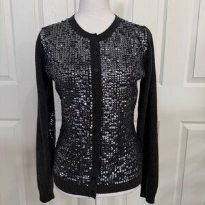 P.A.R.O.S.H. Women Small Cashmere Sequined Ribbed Cardigan Elbow Patches Gray